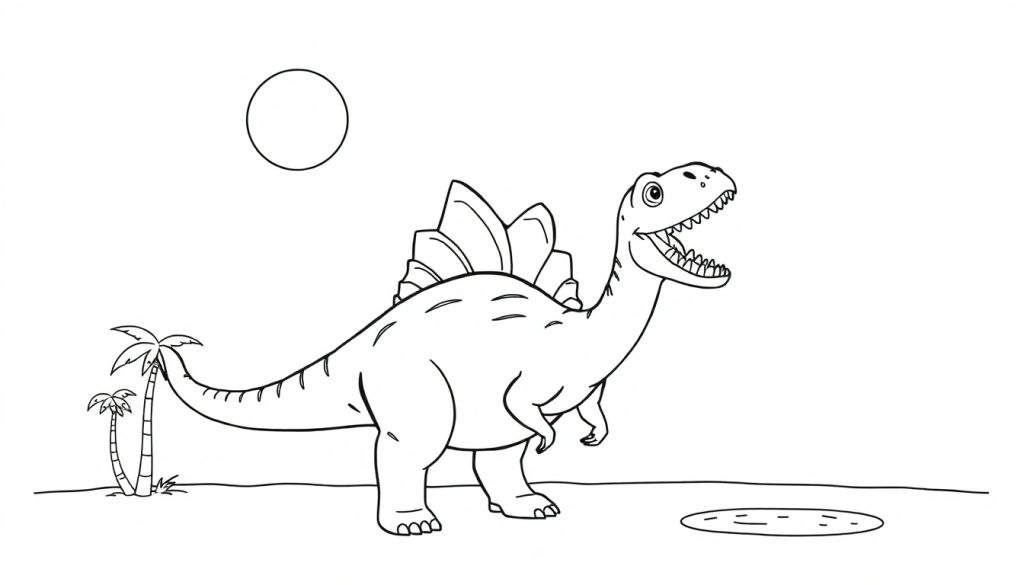 A cartoon Stegosaurus with its mouth open, perfect for a color panel.