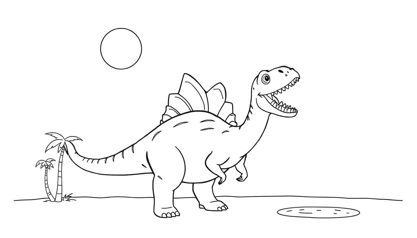 A cartoon Stegosaurus with its mouth open, perfect for a color panel.