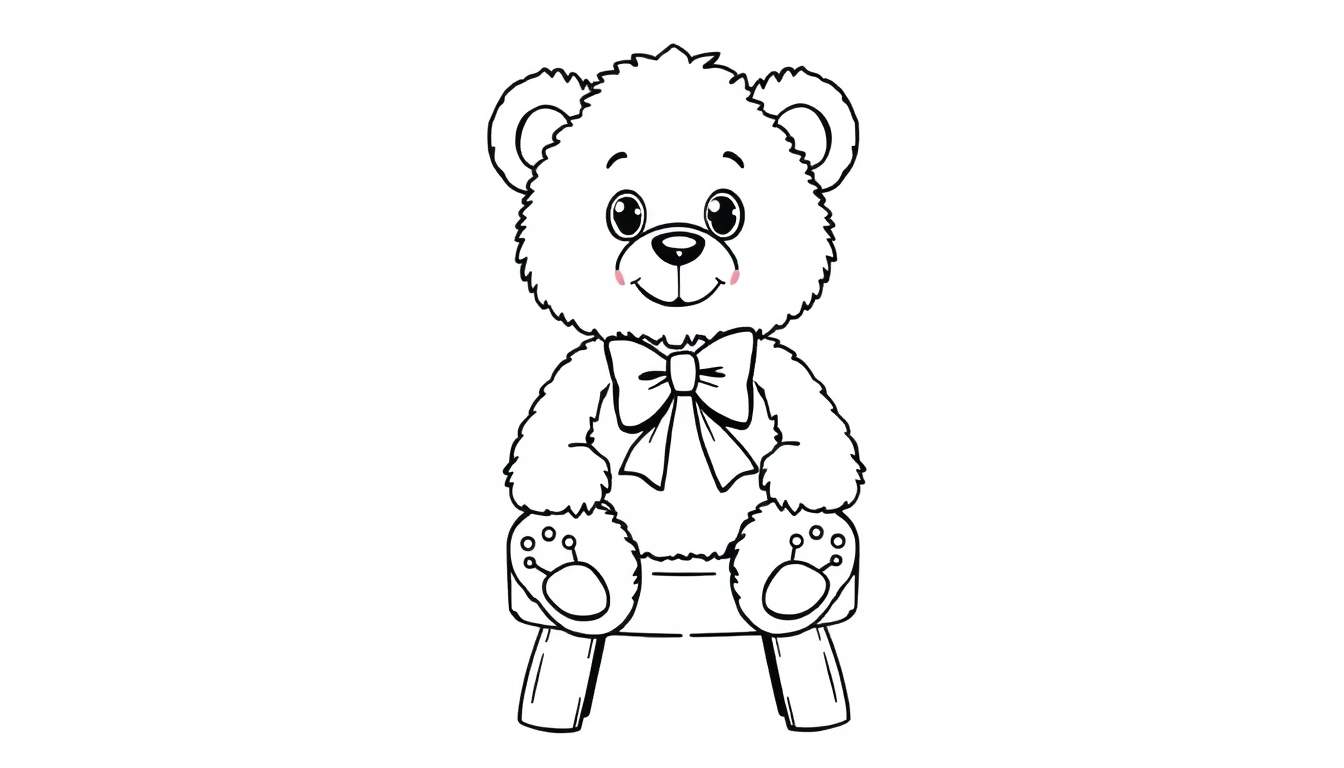 A cute teddy bear line drawing for a color panel.