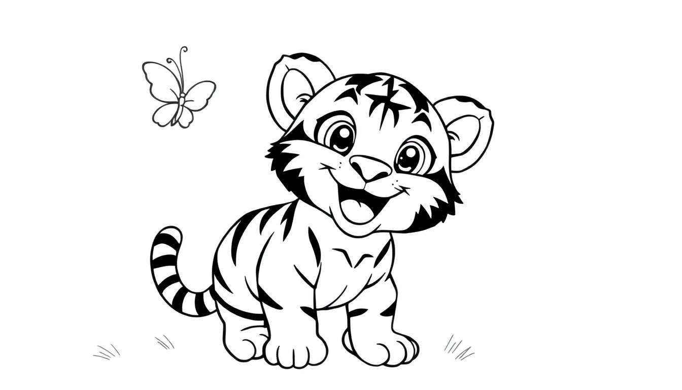 Cute tiger cub ready for coloring, part of a color panel.