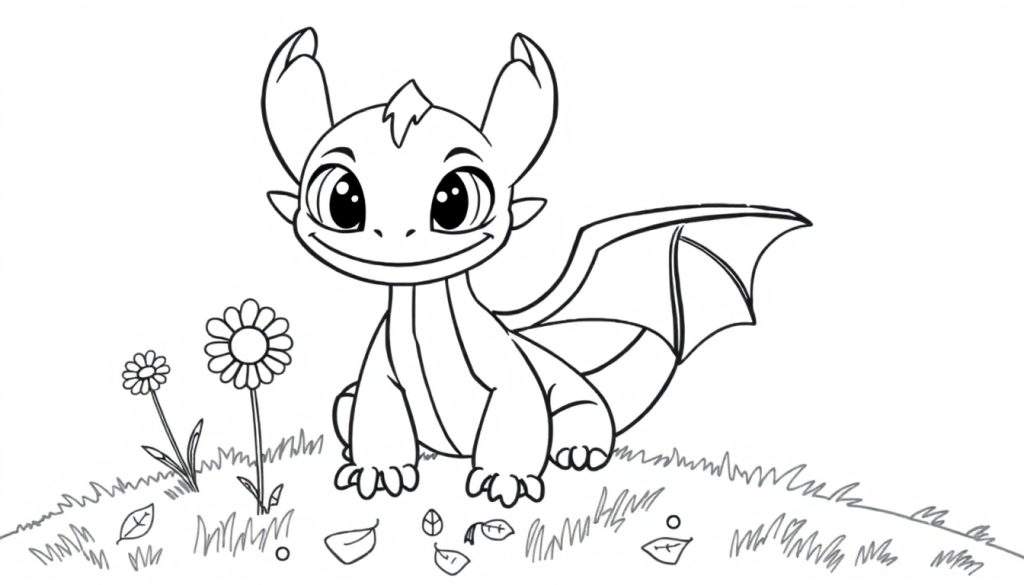 A cute cartoon dragon coloring panel.