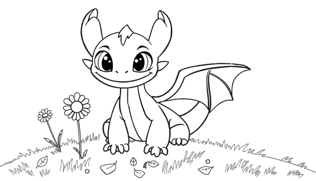 A cute cartoon dragon coloring panel.