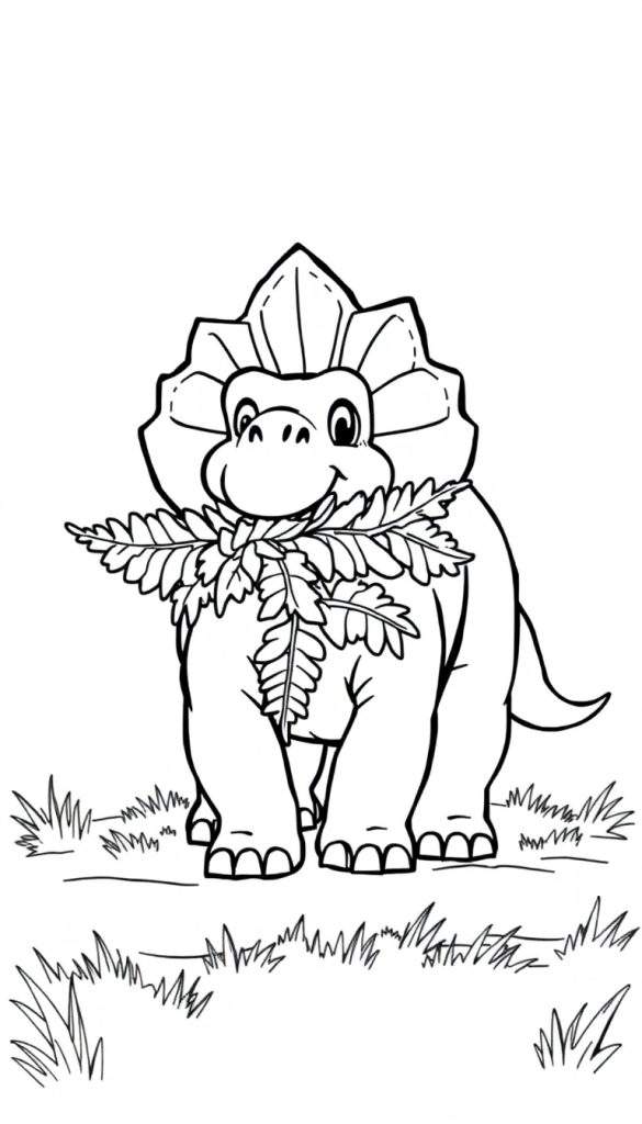 A colorful, cartoon-style illustration of a Triceratops dinosaur with a large frill and three horns.
