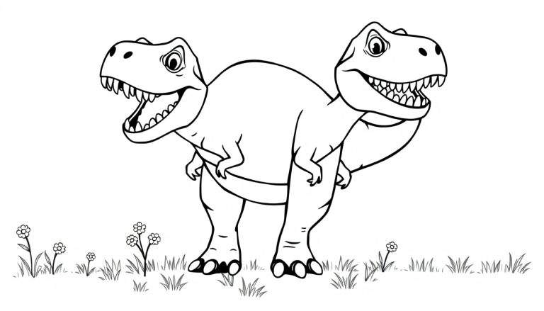 A two-headed dinosaur outline for a color panel.