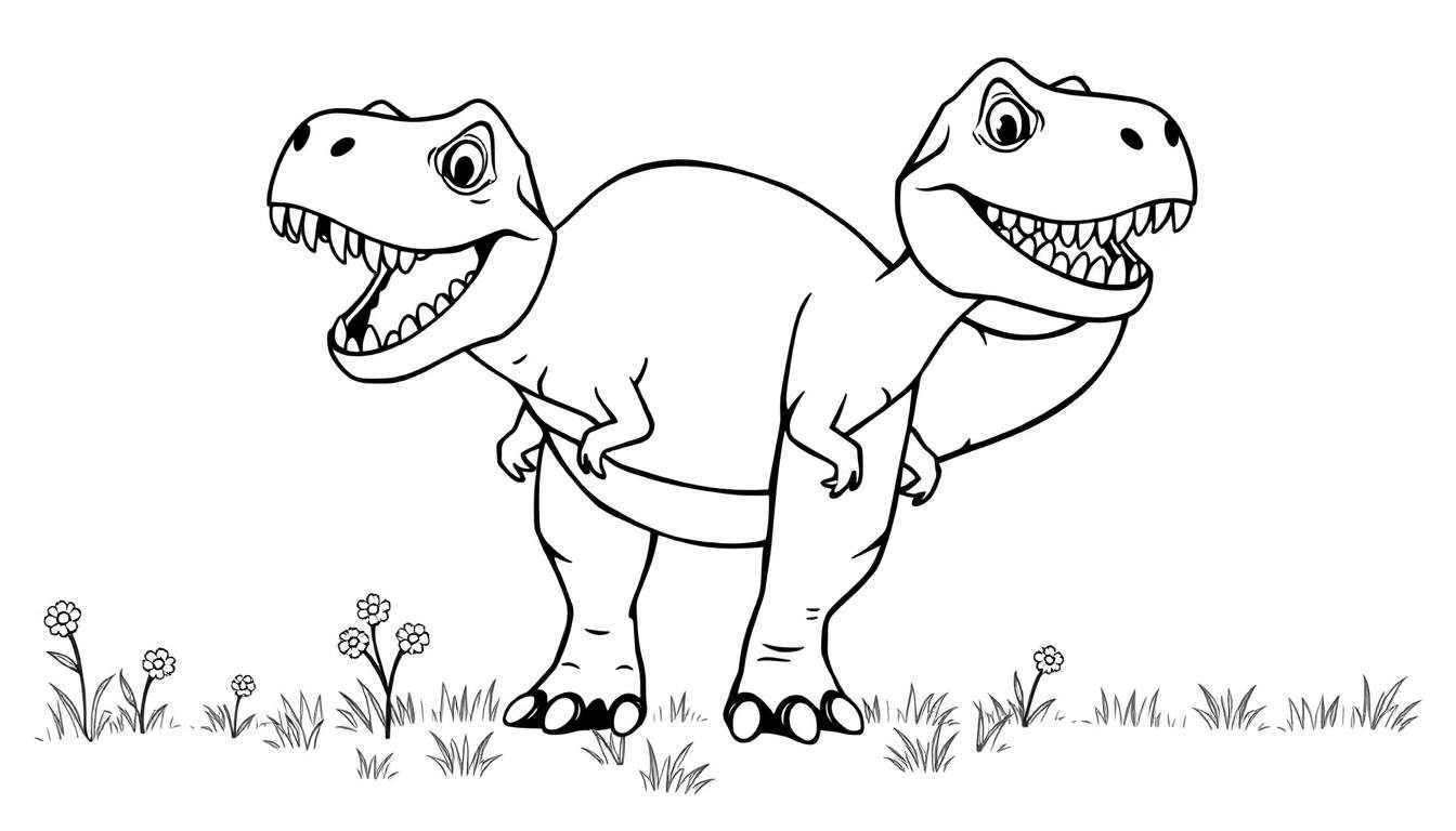 A two-headed dinosaur outline for a color panel.