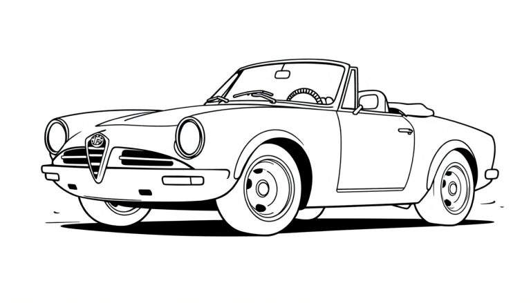 A vintage convertible car ready for a color panel adventure, with happy wheels and a cool grille.