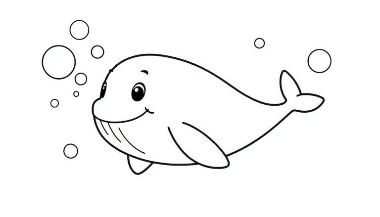 A cartoon whale smiling amidst bubbles, ready for a color panel.