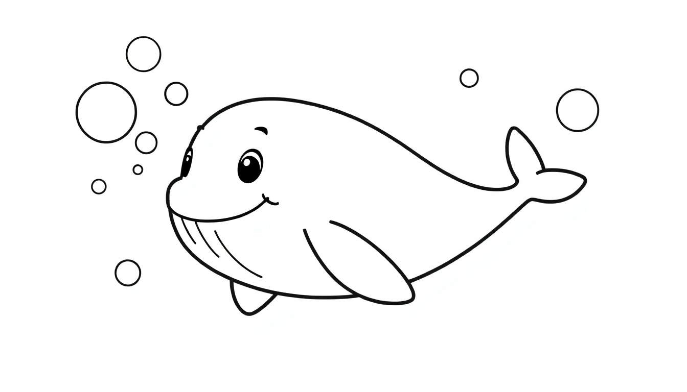 A cartoon whale smiling amidst bubbles, ready for a color panel.