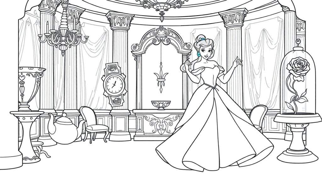 Belle in her yellow ballgown, ready to color in this fun color panel.