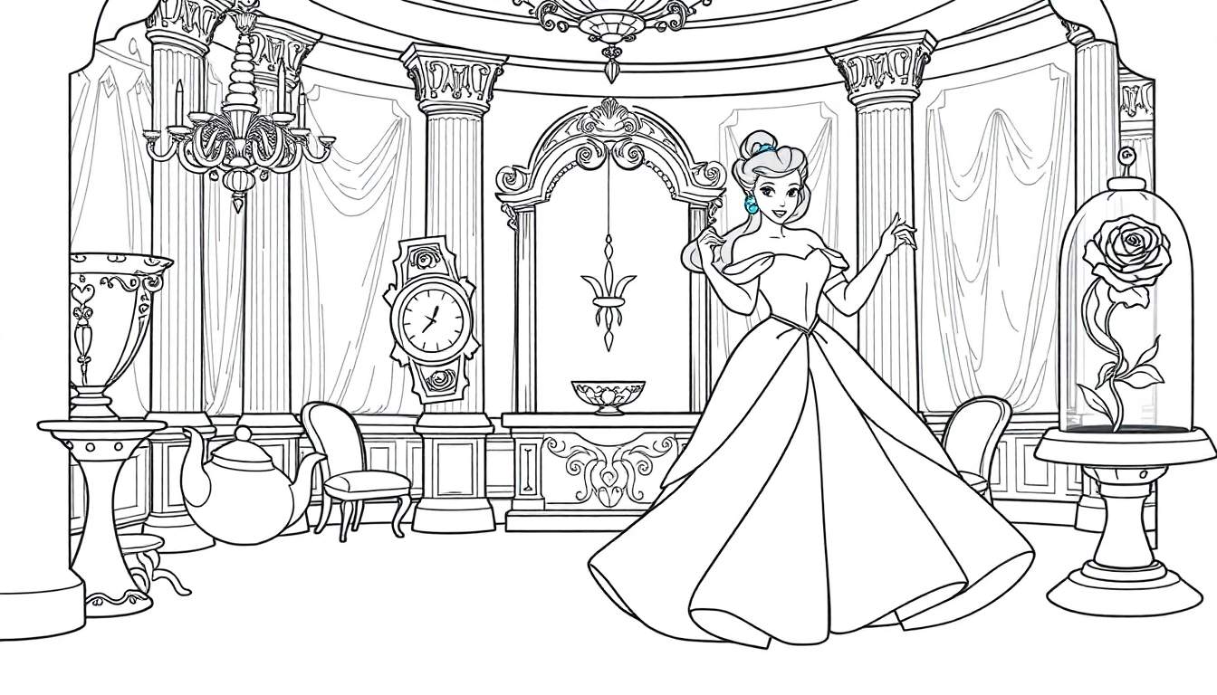 Belle in her yellow ballgown, ready to color in this fun color panel.