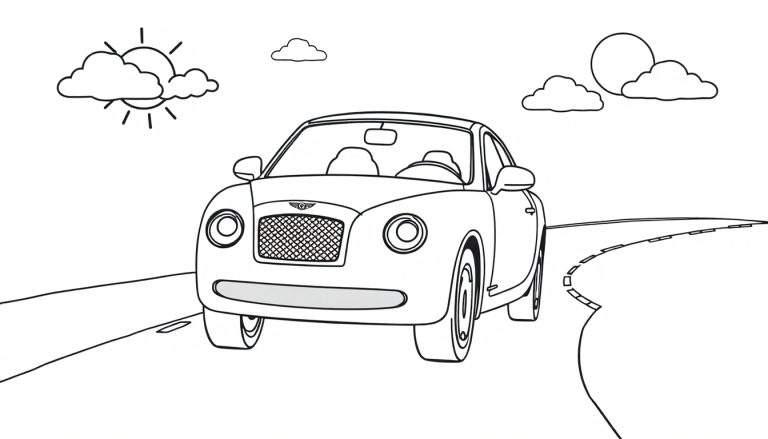 A cute Bentley car for a color panel, ready to be colored in black and white.