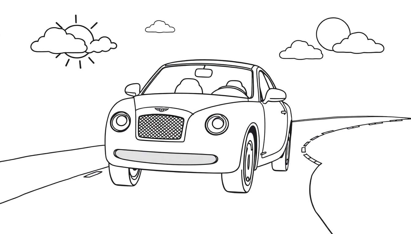 A cute Bentley car for a color panel, ready to be colored in black and white.