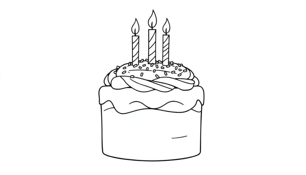 A happy birthday cake with candles and sprinkles, ready for a color panel.