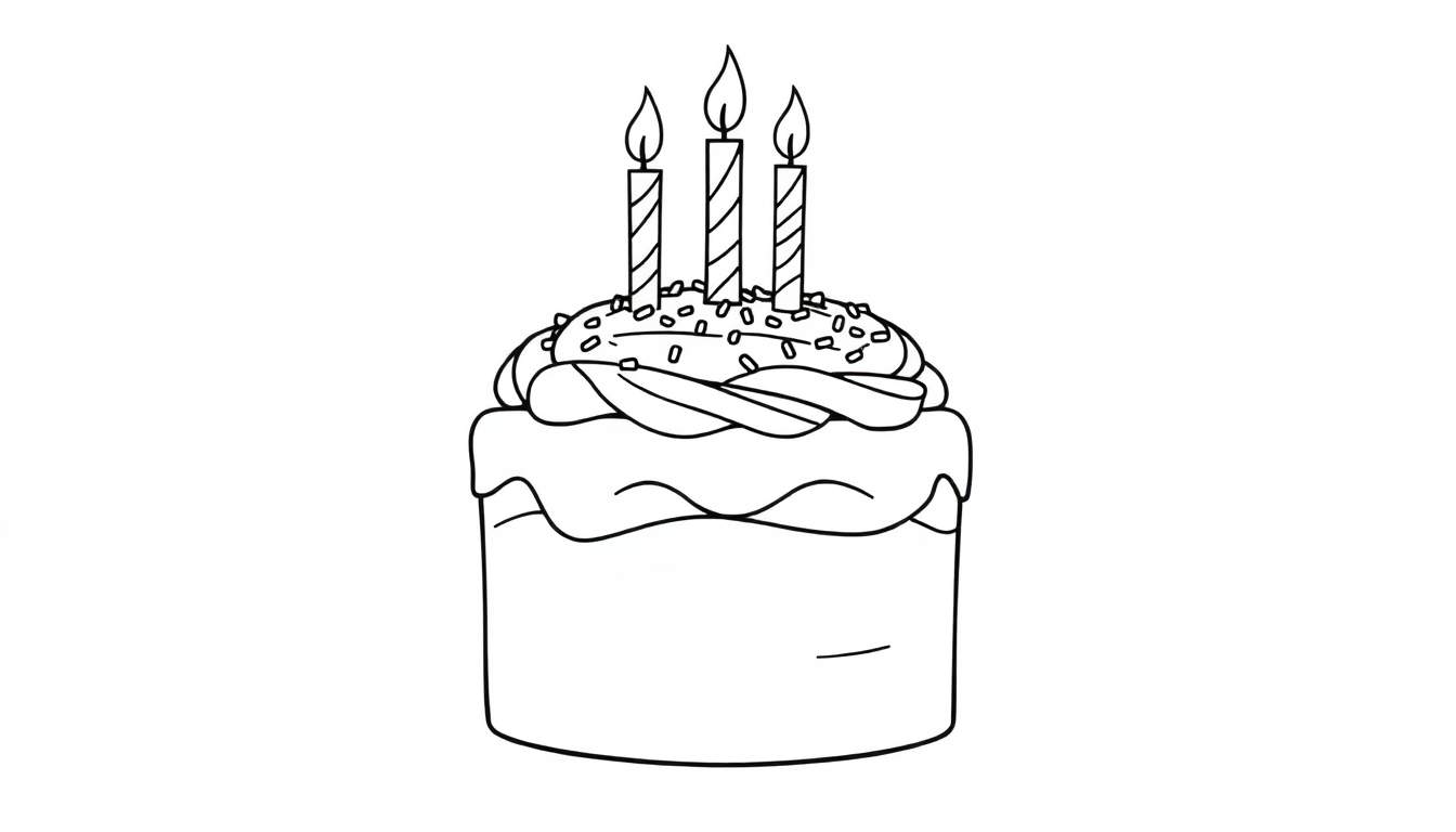A happy birthday cake with candles and sprinkles, ready for a color panel.