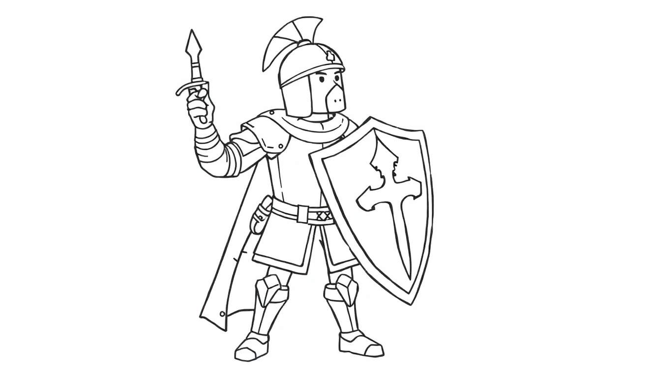 A brave knight ready for adventure in a black and white color panel.