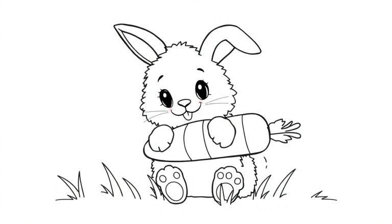 Cute bunny holding a carrot on a color panel.
