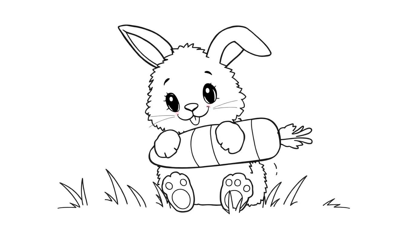 Cute bunny holding a carrot on a color panel.