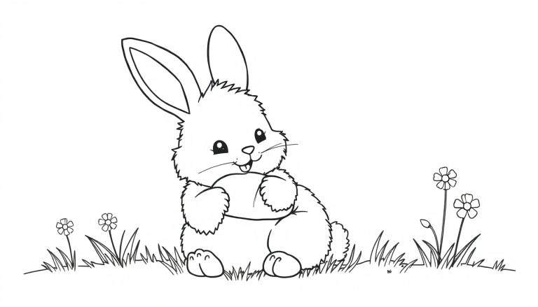 A fluffy bunny in a field, ready for a color panel.
