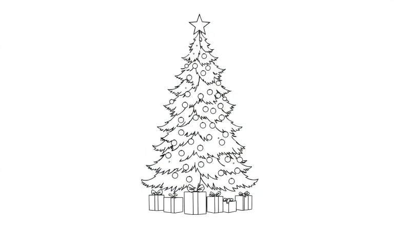 A black and white color panel of a Christmas tree waiting for decorations.