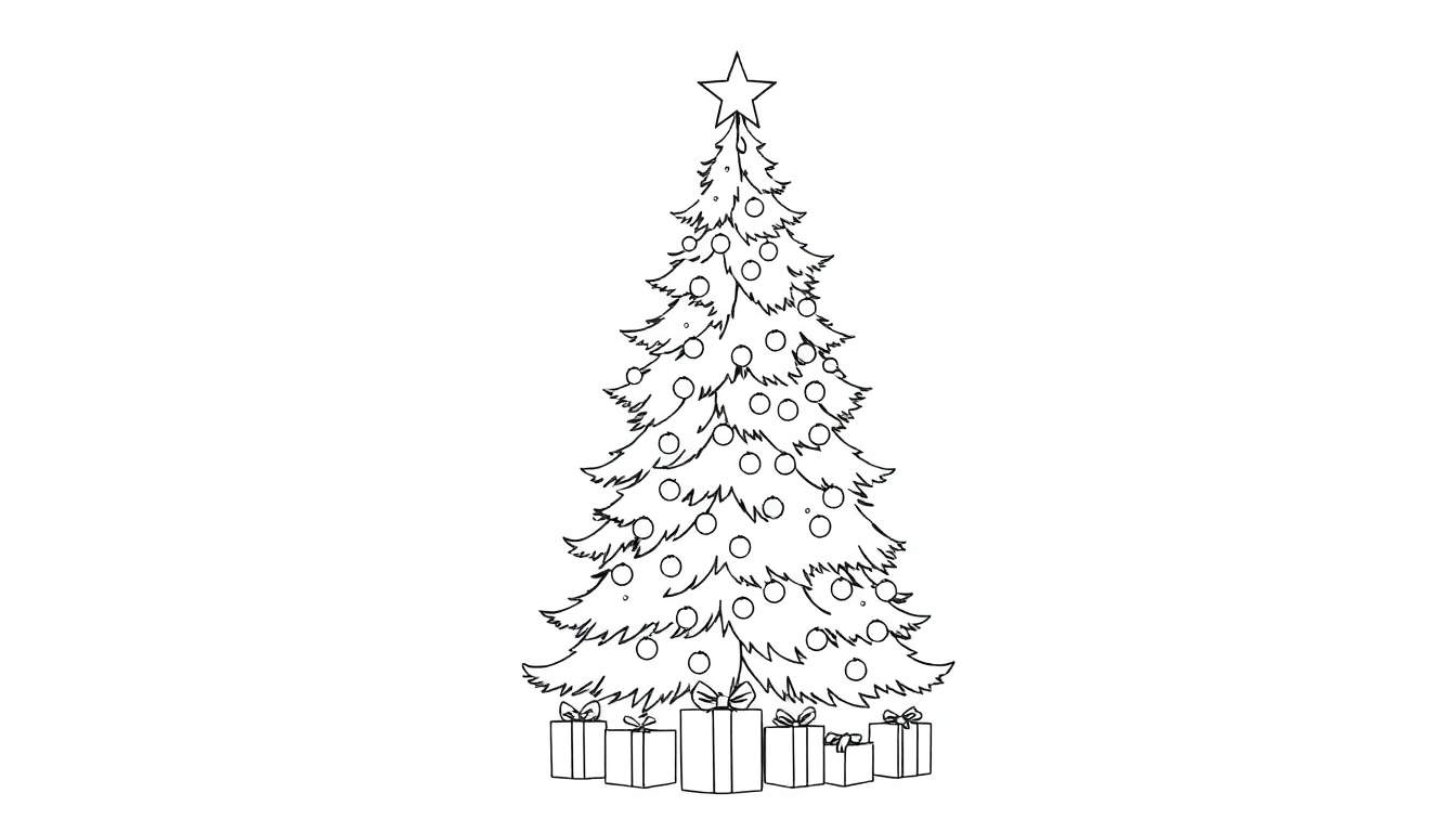 A black and white color panel of a Christmas tree waiting for decorations.