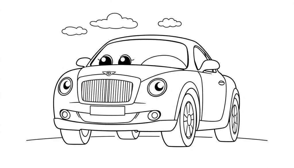 A cute black and white Bentley car, ready for coloring on a color panel.