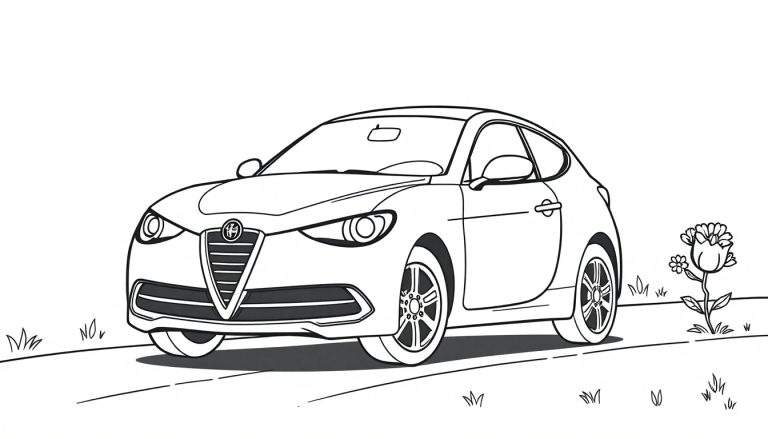 A cute Alfa Romeo car for kids to color, ready for a color panel adventure.