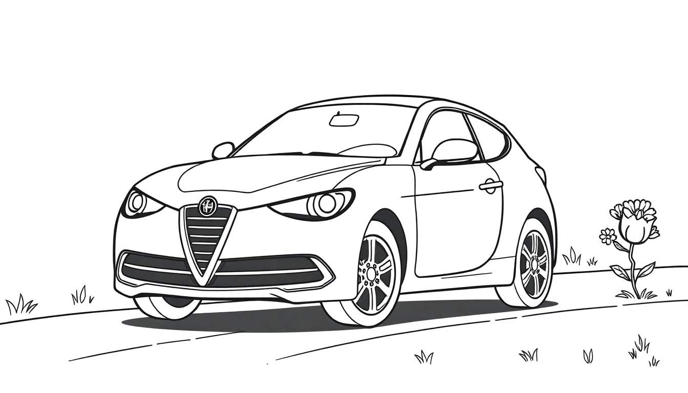 A cute Alfa Romeo car for kids to color, ready for a color panel adventure.