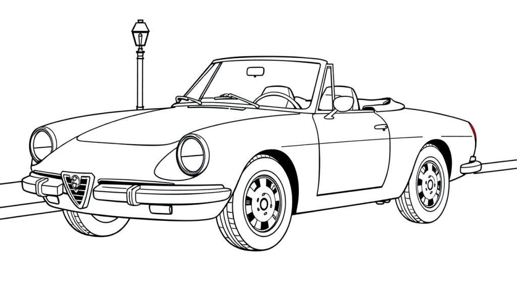 A cute Alfa Romeo car drawing for a coloring panel.