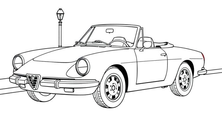 A cute Alfa Romeo car drawing for a coloring panel.