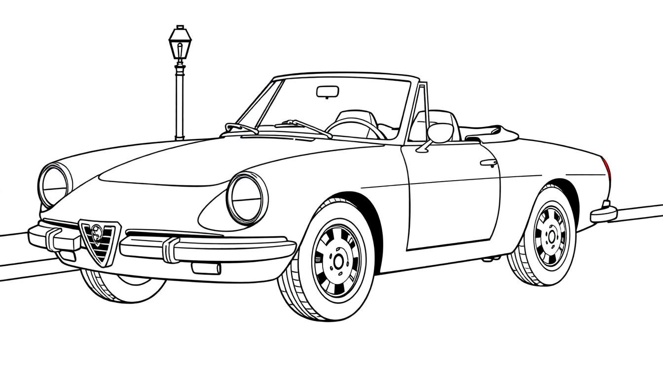 A cute Alfa Romeo car drawing for a coloring panel.