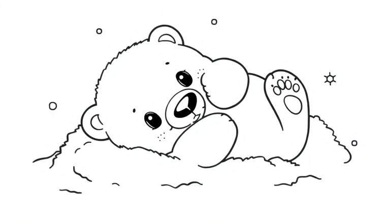 A cute polar bear cub on a fluffy surface, ready for the color panel.