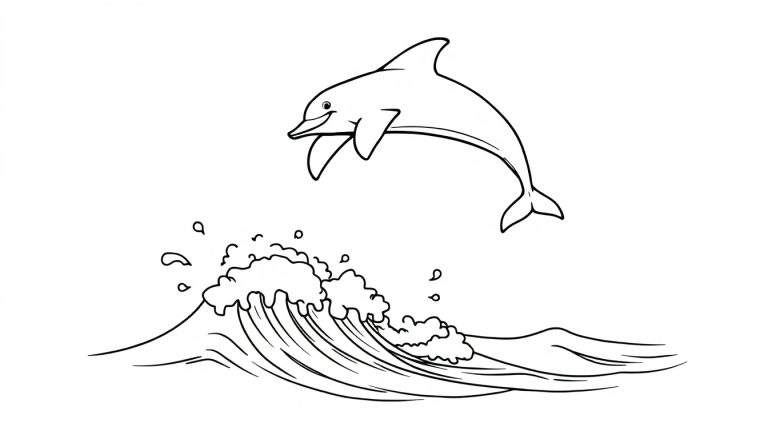 A happy dolphin leaping out of a wave, ready for a color panel adventure!