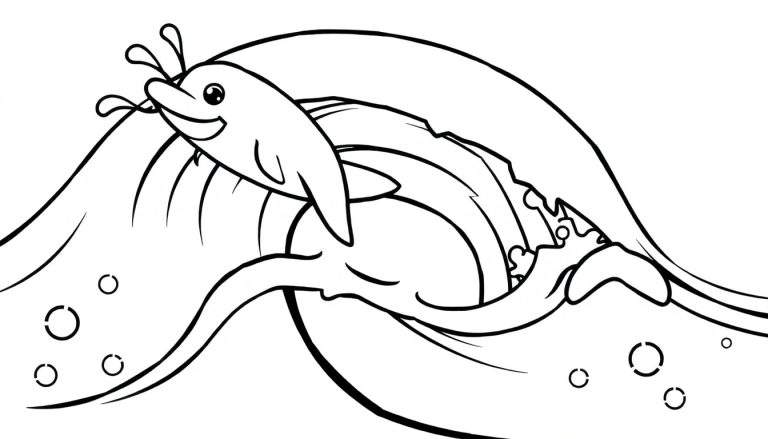A happy dolphin leaping from a wave, ready for a color panel adventure!