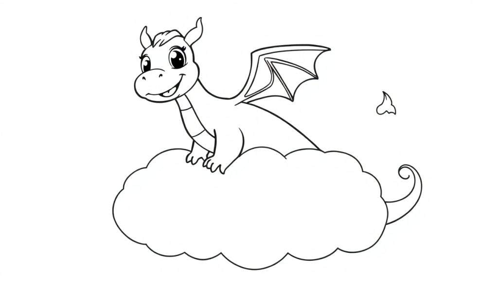 A cute dragon coloring panel on a cloud.