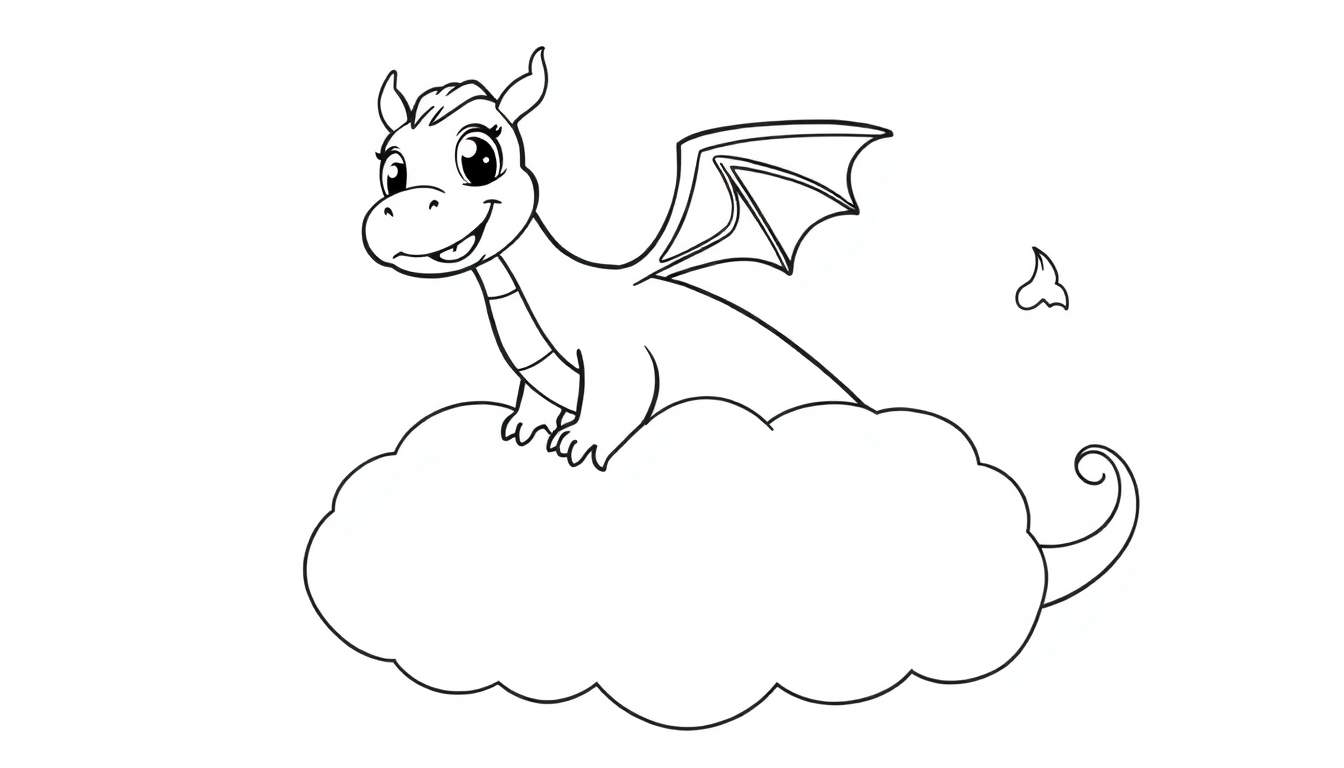 A cute dragon coloring panel on a cloud.