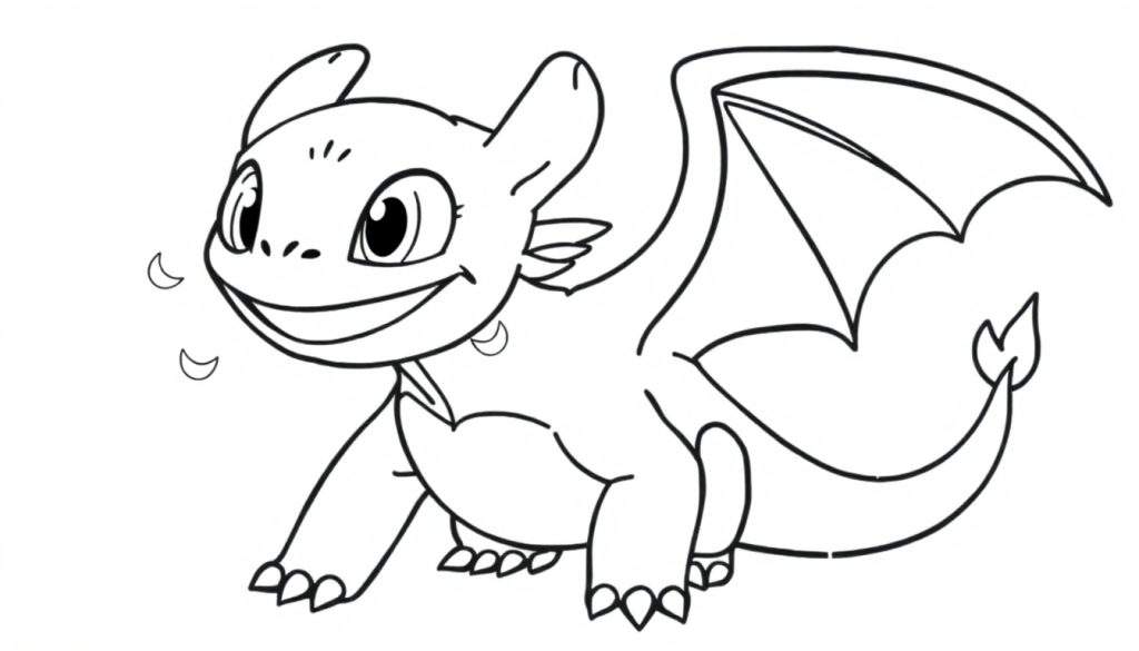 A cute black and white outline of a dragon, perfect for a color panel.