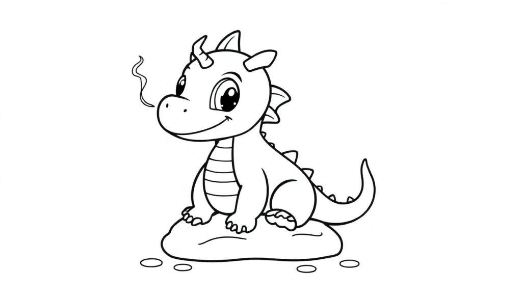 A cute cartoon dragon sitting on a cloud, ready for the color panel.
