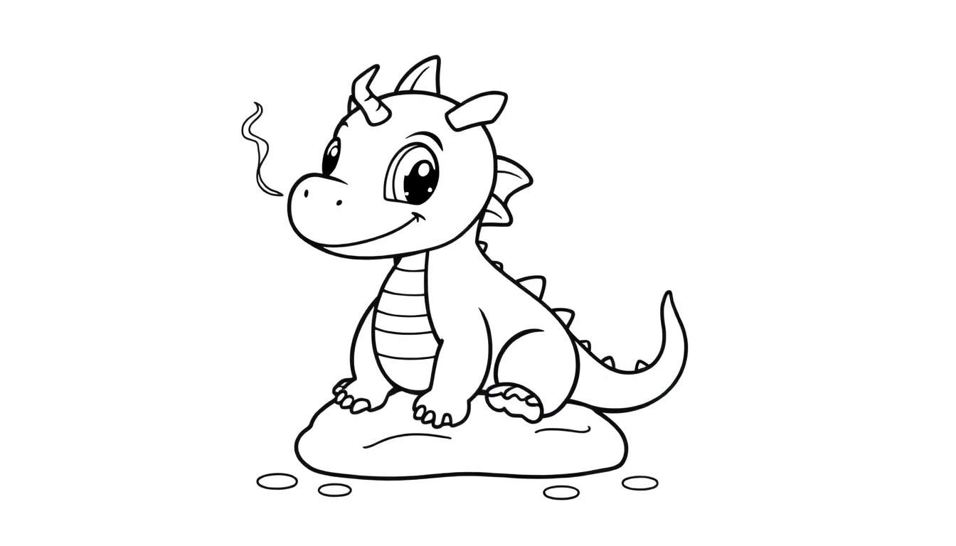 A cute cartoon dragon sitting on a cloud, ready for the color panel.