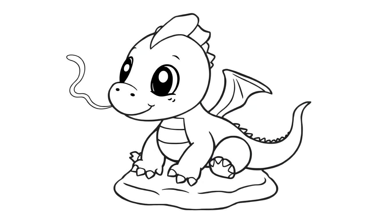 A cute cartoon baby dragon sitting on a cloud, ready for the color panel.