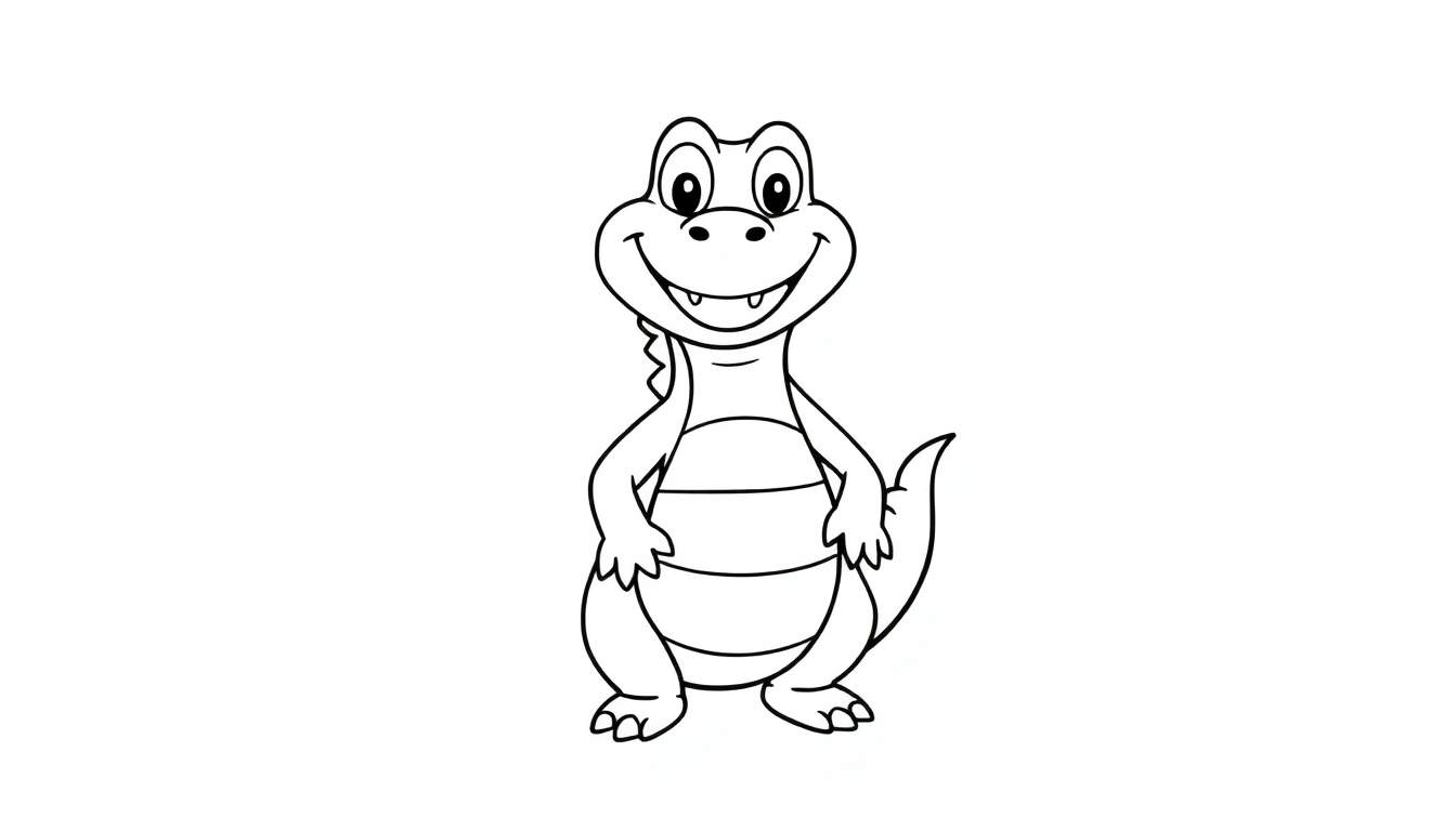 A smiling cartoon crocodile, ready for coloring in this fun color panel.