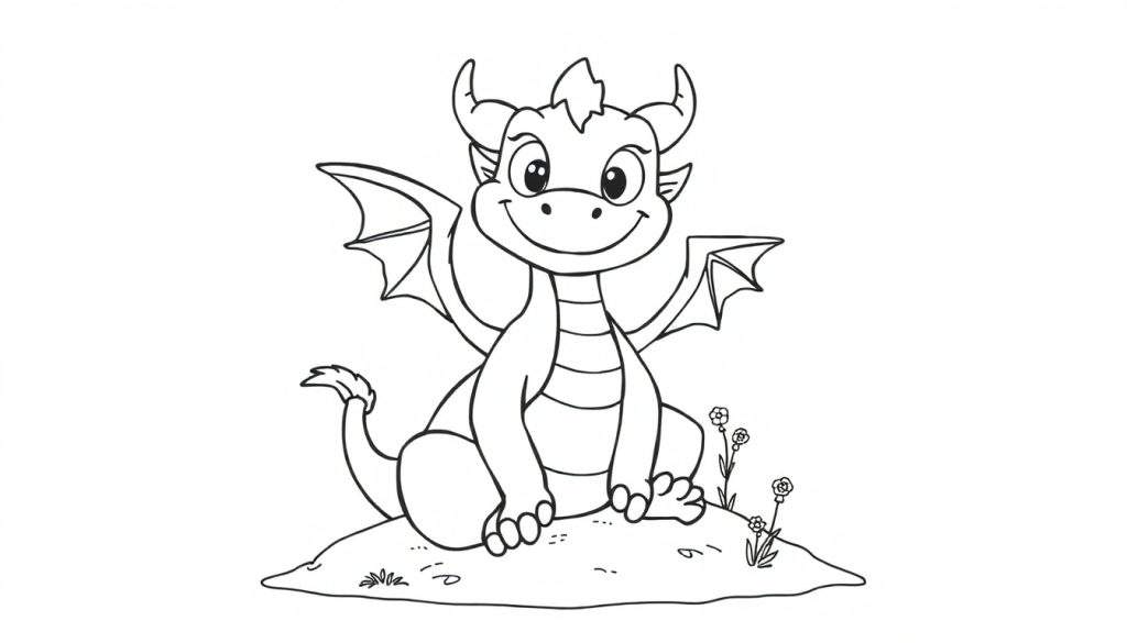 A friendly cartoon dragon in a color panel ready for coloring.