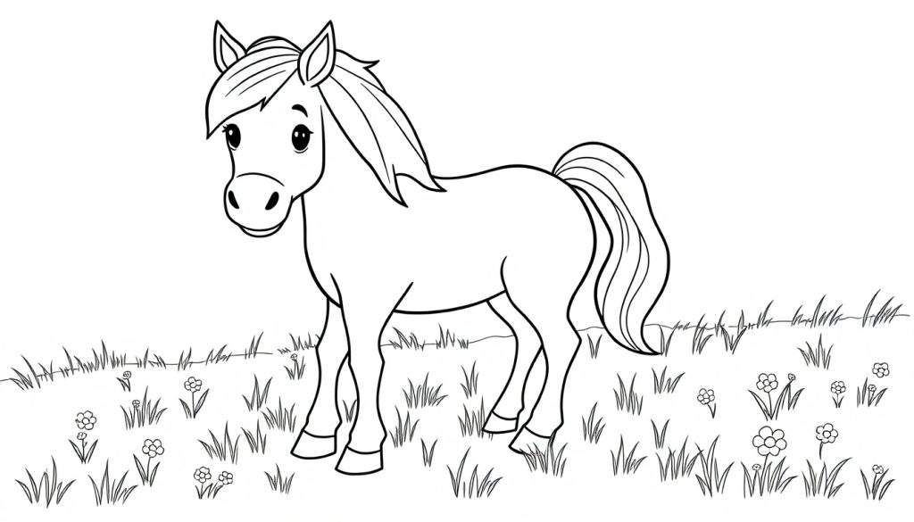 A friendly horse coloring panel.