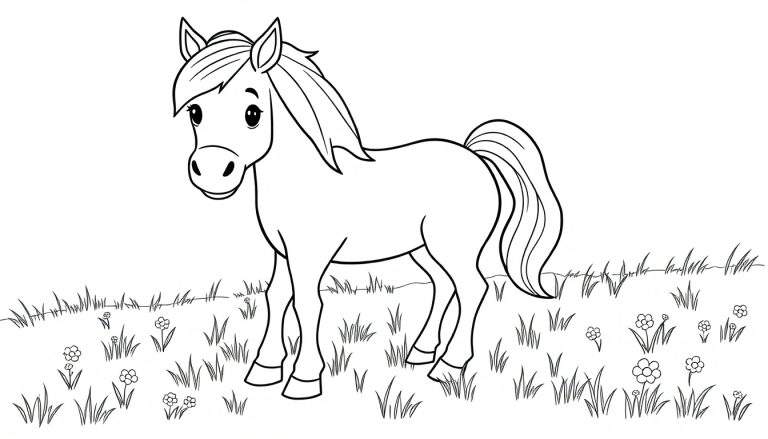 A friendly horse coloring panel.