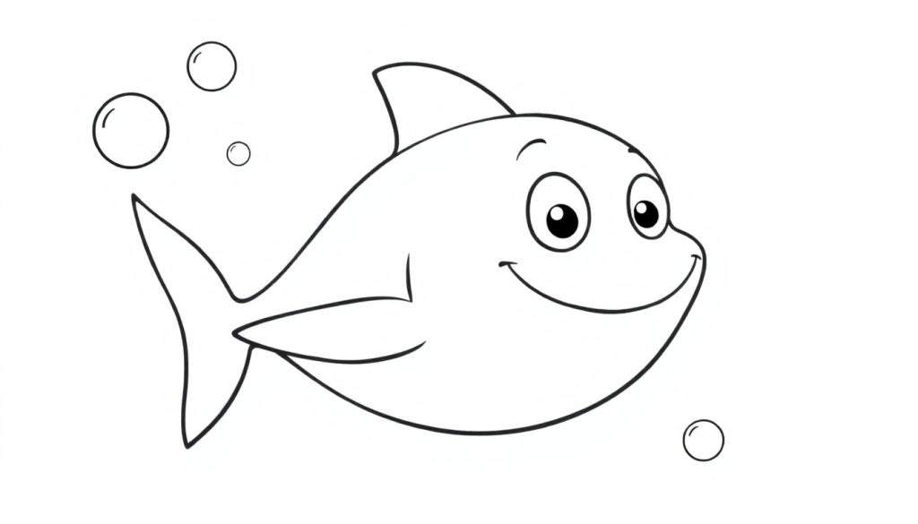 A friendly cartoon shark ready for coloring on this color panel.