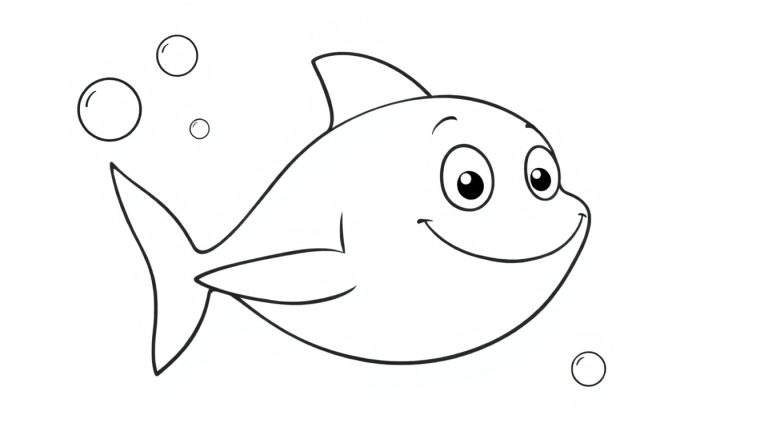 A friendly cartoon shark ready for coloring on this color panel.