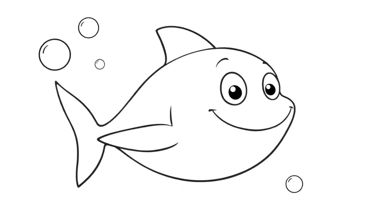 A friendly cartoon shark ready for coloring on this color panel.