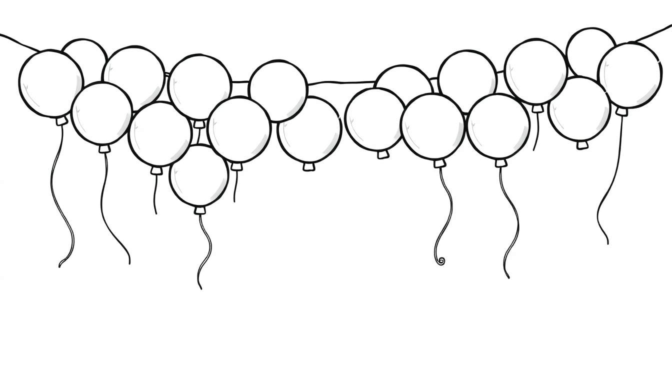 A happy balloon garland color panel ready for coloring.