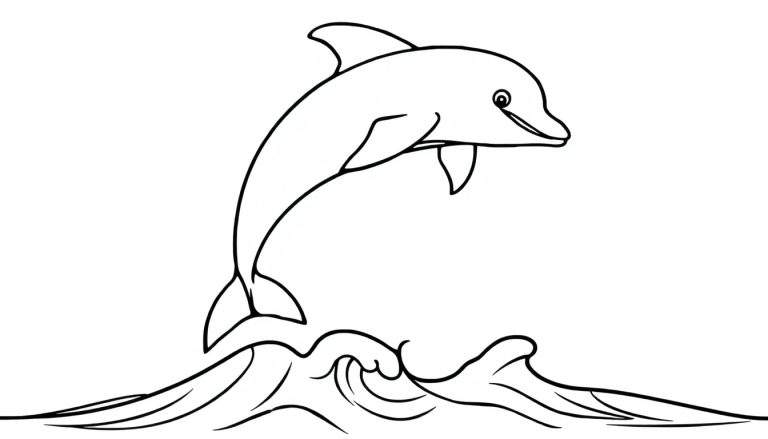 A happy dolphin leaping out of the ocean waves, ready for a fun color panel.