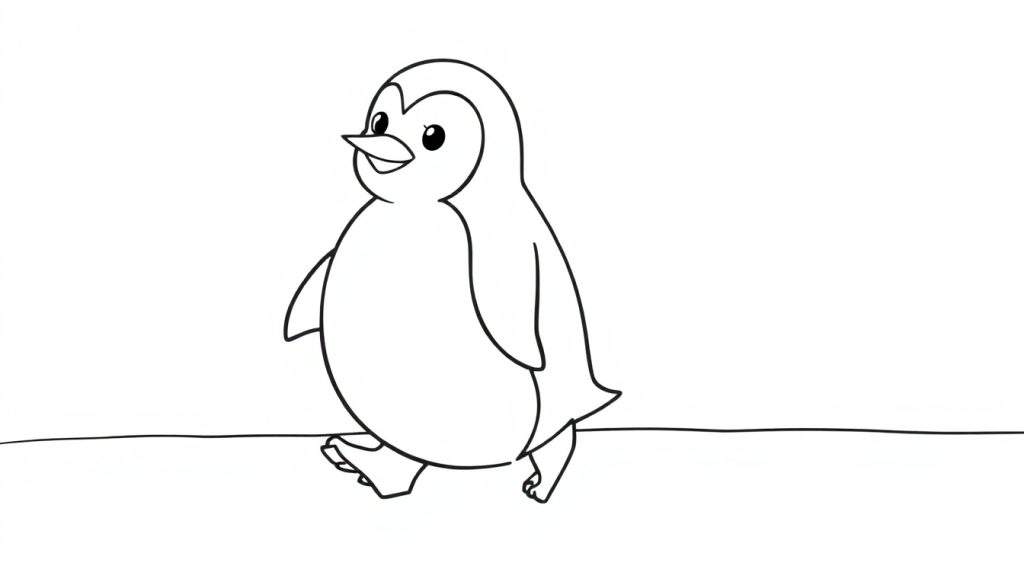 A cute black and white penguin walking, a fun color panel for kids.