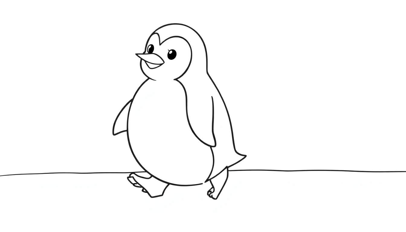 A cute black and white penguin walking, a fun color panel for kids.